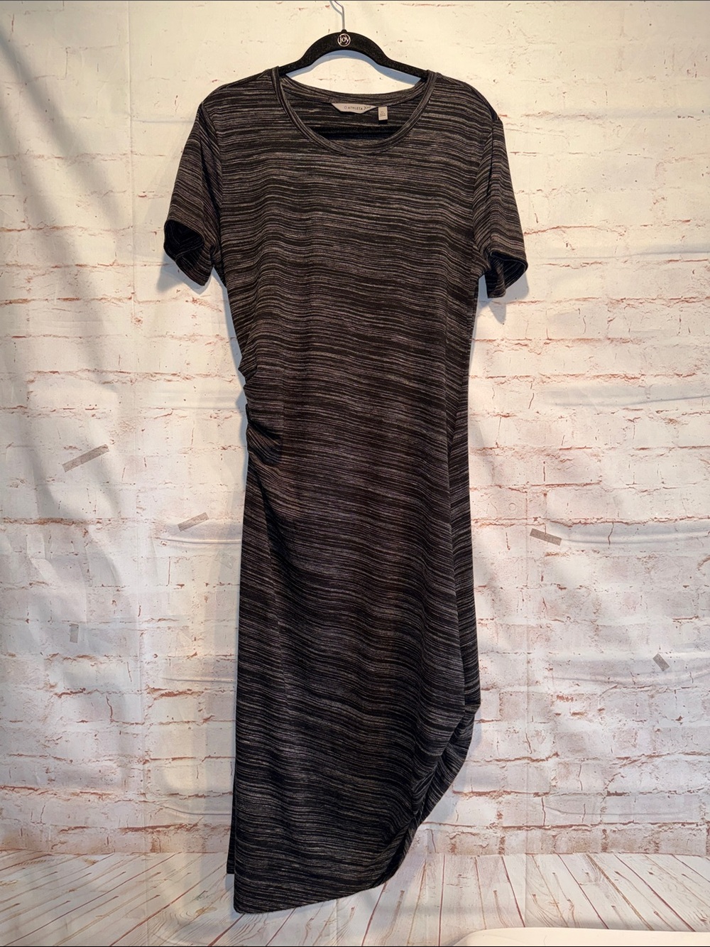 Athleta downtown ruched Black Gray short Sleeve Midi Dress knit stretch XL